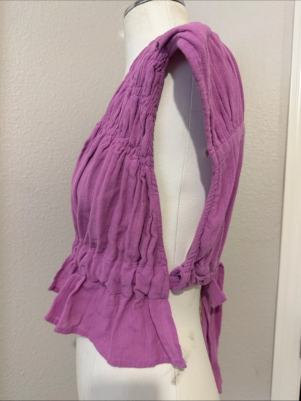 FREE PEOPLE Hot Spell Top in Orchid Rain Effortlessly Essential Ruched Gauzy